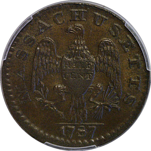 1787 Massachusetts Half Cent  -  PCGS MS-65+ BN - Image 3