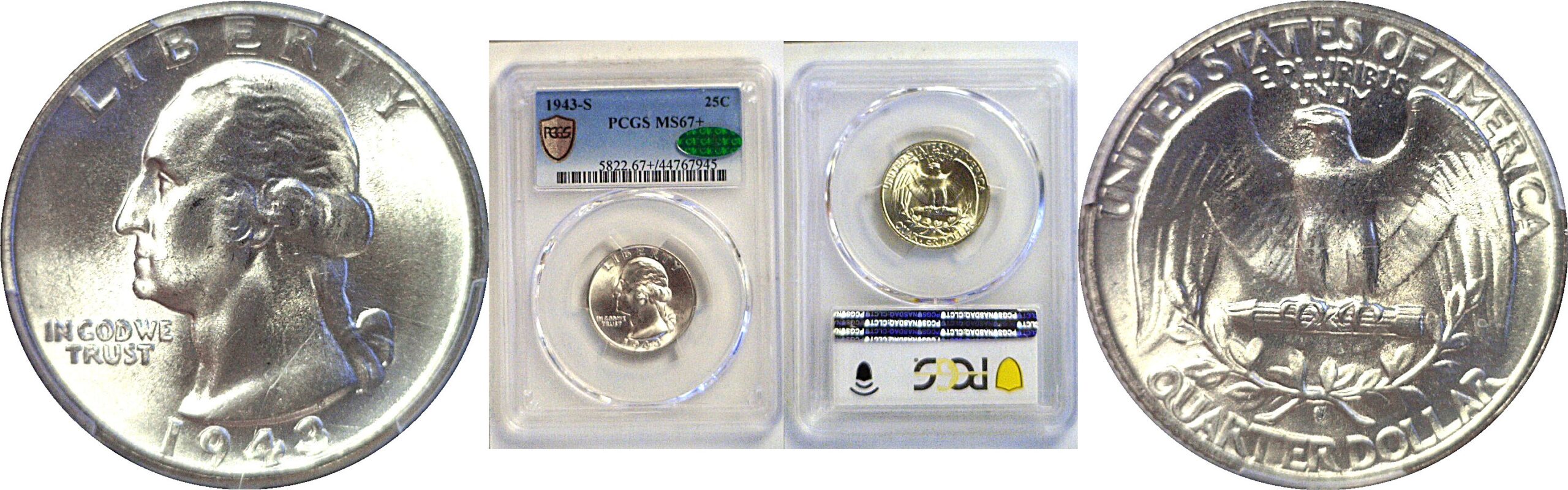 1943-S Washington Quarter  -  PCGS MS-67+  CAC