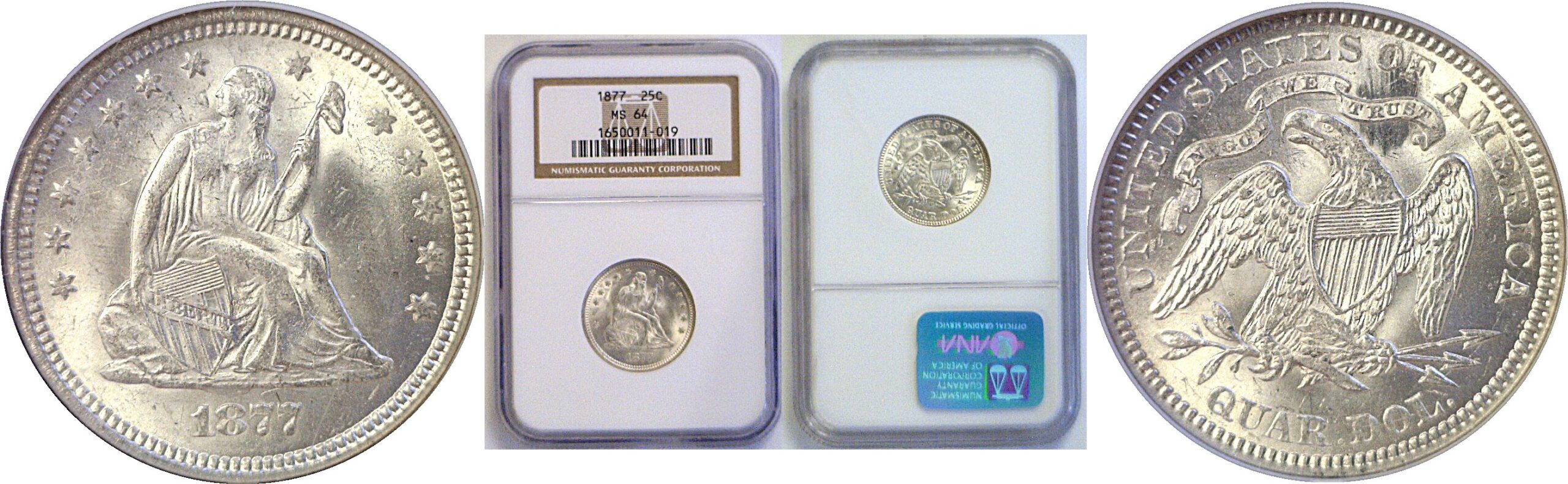 1877 Seated Liberty Quarter  -  NGC MS-64