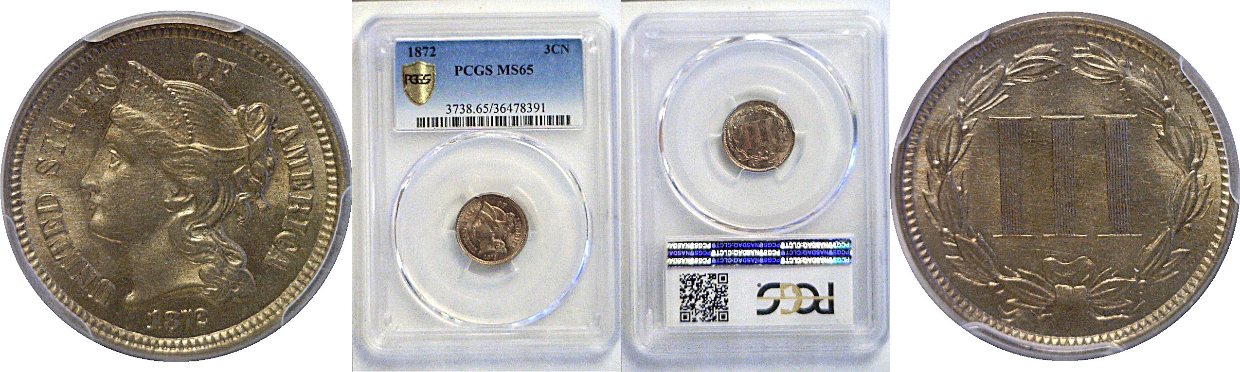 1872 Nickel Three Cent  -  PCGS MS-65