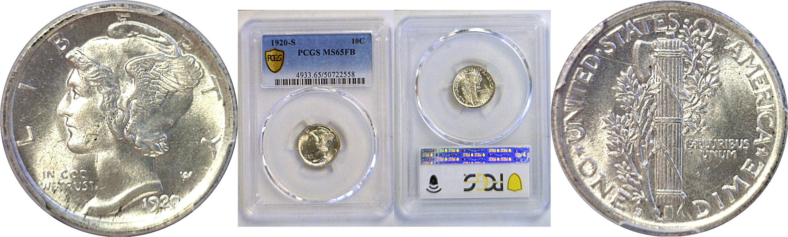 1920-S Mercury Dime. -  PCGS MS-65 FB