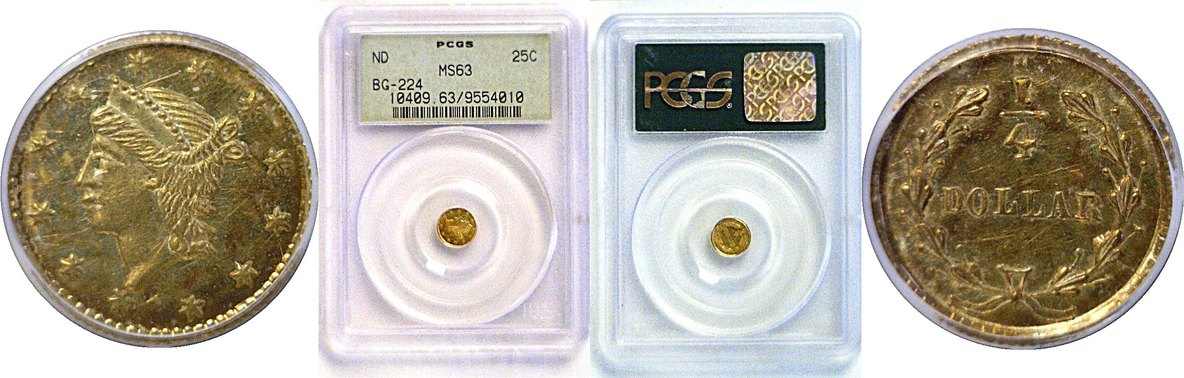 No Date. 25c California Fractional Gold. BG-224  -  PCGS MS-63
