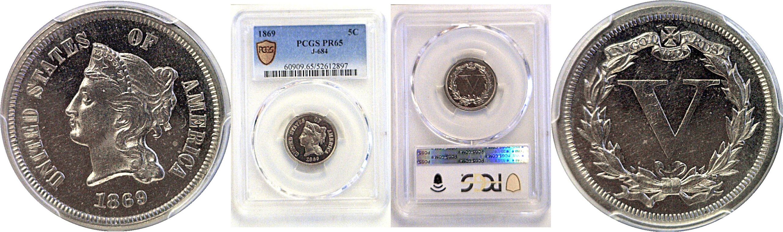 1869 Pattern Nickel. J-684.  -  PCGS PR-65