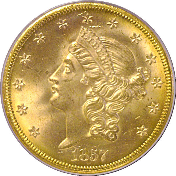 1857-S $20 Liberty  -  PCGS MS-65  CAC - Image 2