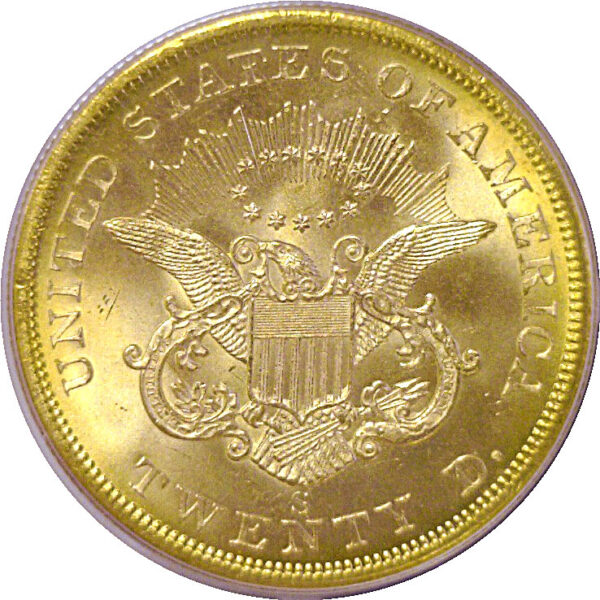 1857-S $20 Liberty  -  PCGS MS-65  CAC - Image 3