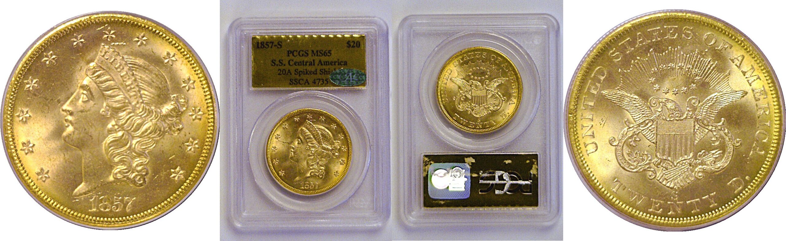 1857-S $20 Liberty  -  PCGS MS-65  CAC