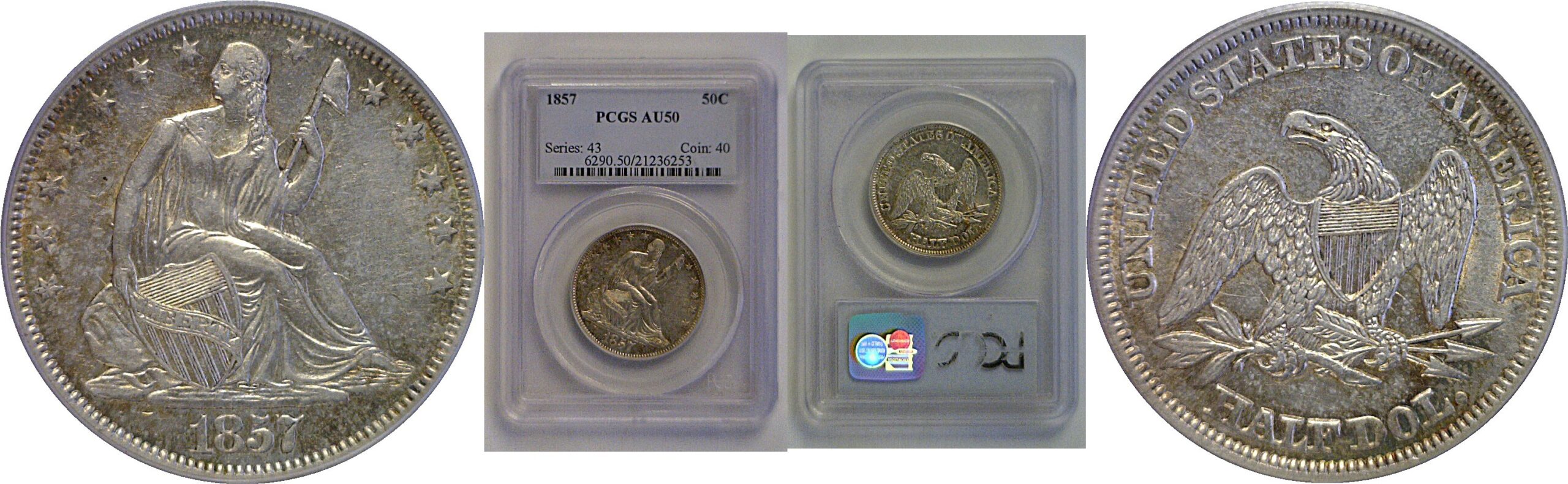 1857 Seated Liberty Half Dollar   PCGS AU-50
