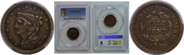 1850 Half Cent   PCGS XF-40