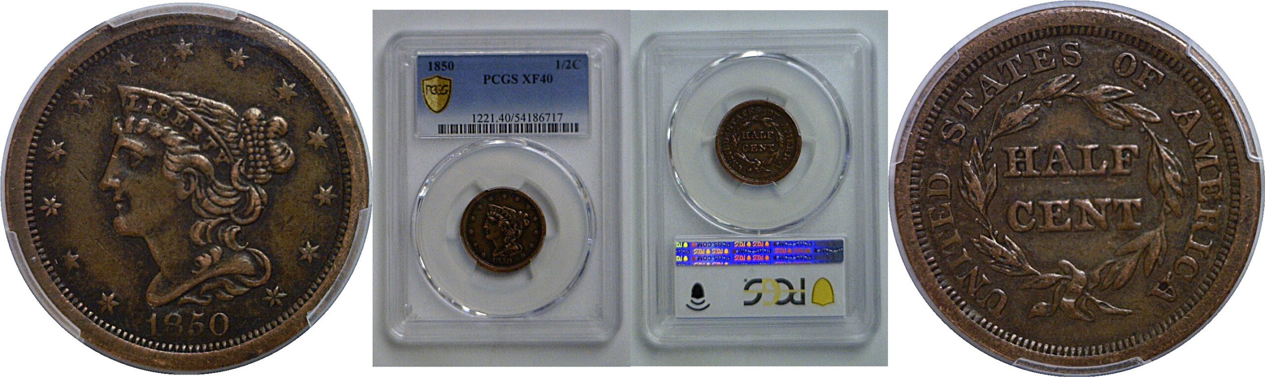 1850 Half Cent   PCGS XF-40