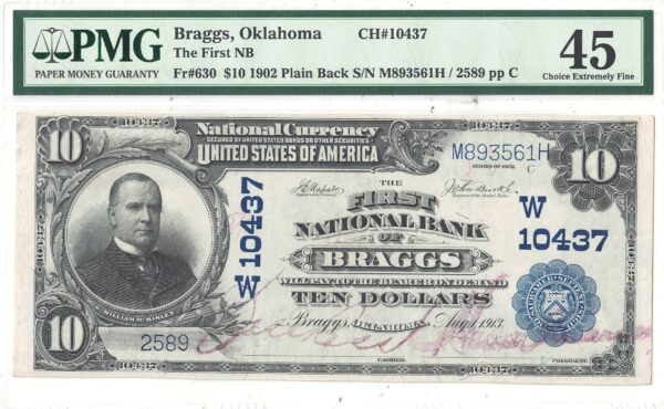 1902 $10 Braggs, Oklahoma Charter 10437 PMG XF-45 - Image 2