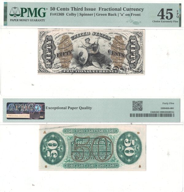 50 Cent 3rd Issue Fractional Currency Fr-1369 PMG XF-45 EPQ
