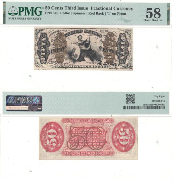 50 Cent 3rd Issue Fractional Currency Fr-1349 PMG AU-58