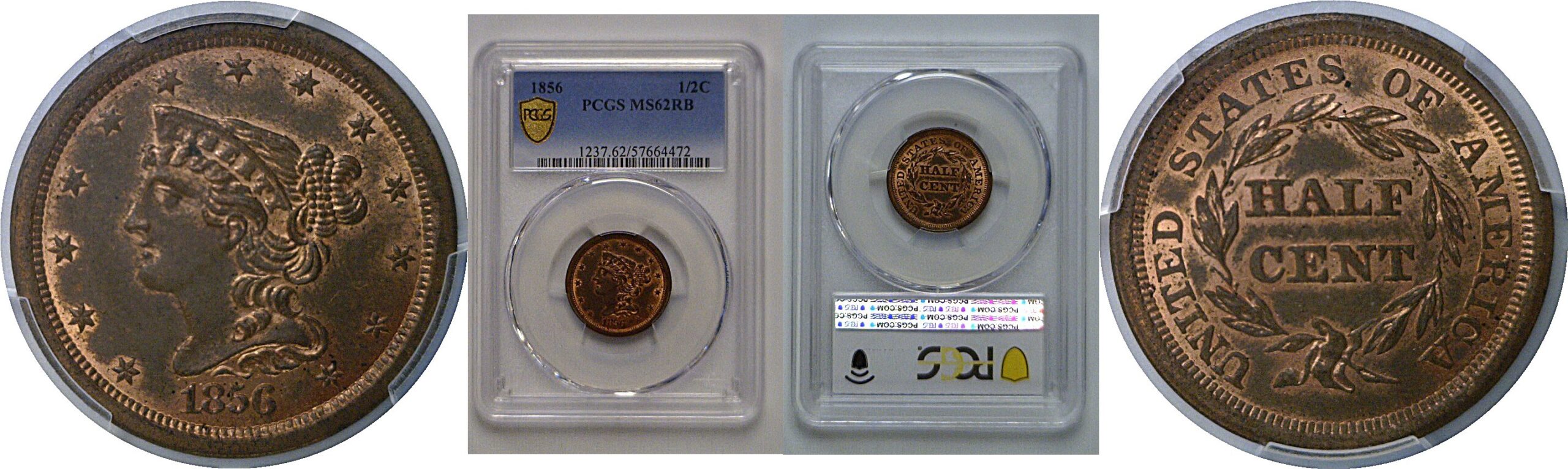 1856 Half Cent   PCGS MS-62 RB
