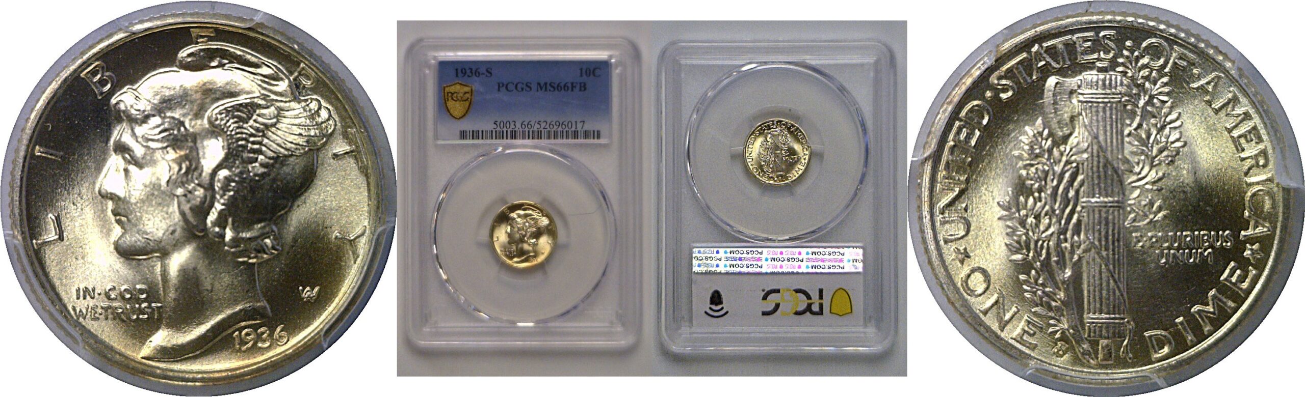 1936-S Mercury Dime   PCGS MS-66 FB