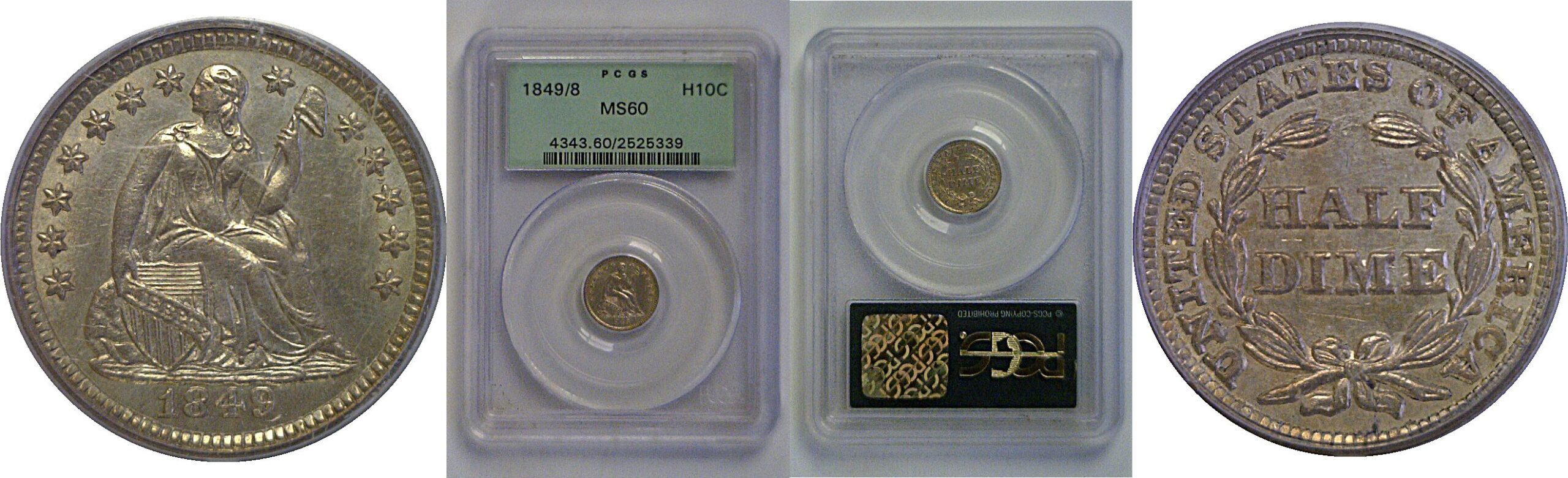 1849/8 Seated Liberty Half Dime   PCGS MS-60