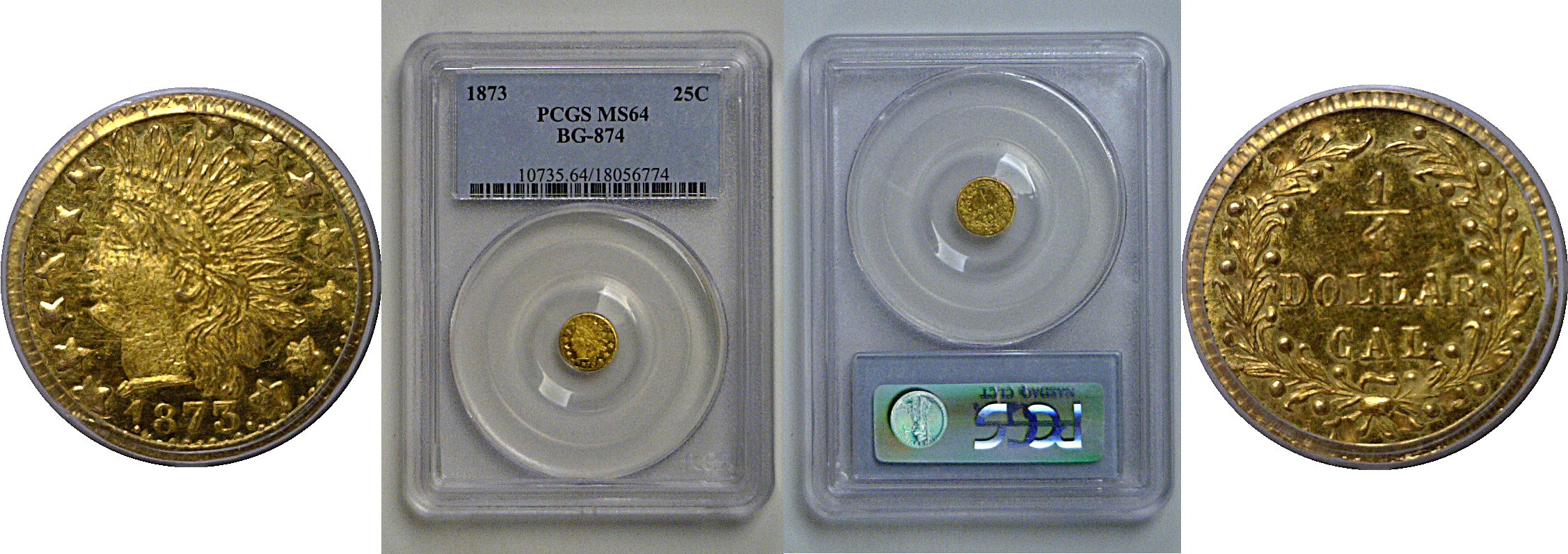 1873 25c  California Fractional Gold  BG-874   PCGS MS-64