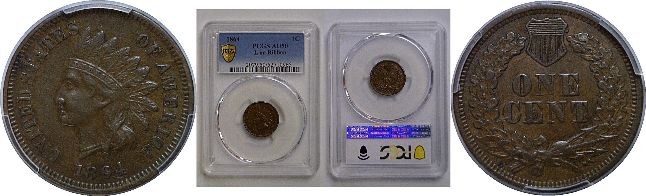1864-L Indian Head Cent   PCGS AU-50
