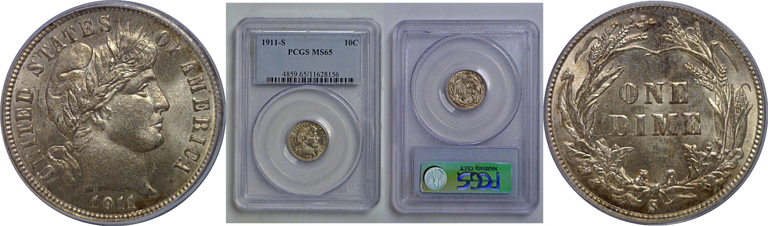 1911-S Barber Dime   PCGS MS-65