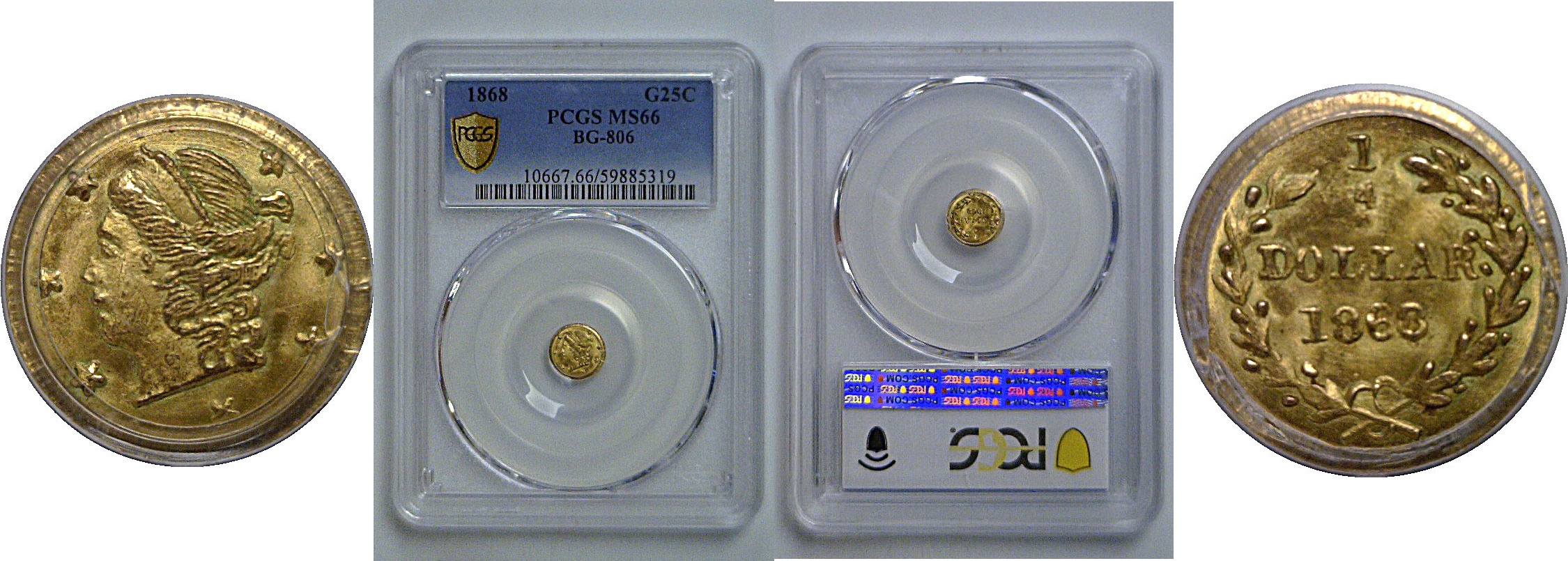 1868 25c  California Fractional Gold  BG-806   PCGS MS-66