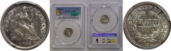 1858-O Seated Liberty Half Dime   PCGS AU-55  CAC
