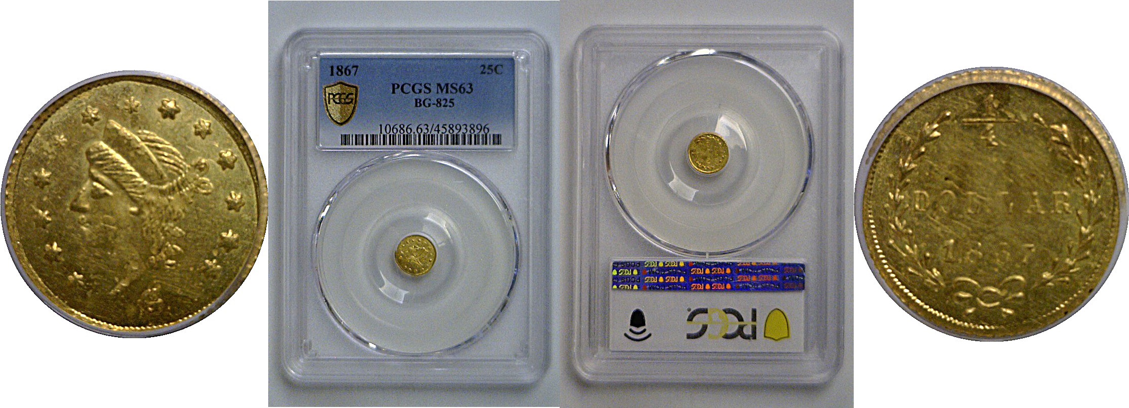 1867 25c  California Fractional Gold  BG-825   PCGS MS-63