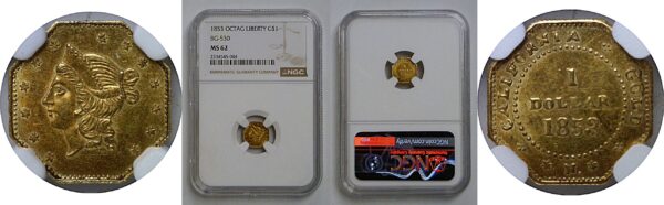 1853 $1 California Fractional Gold  BG-530   NGC MS-62