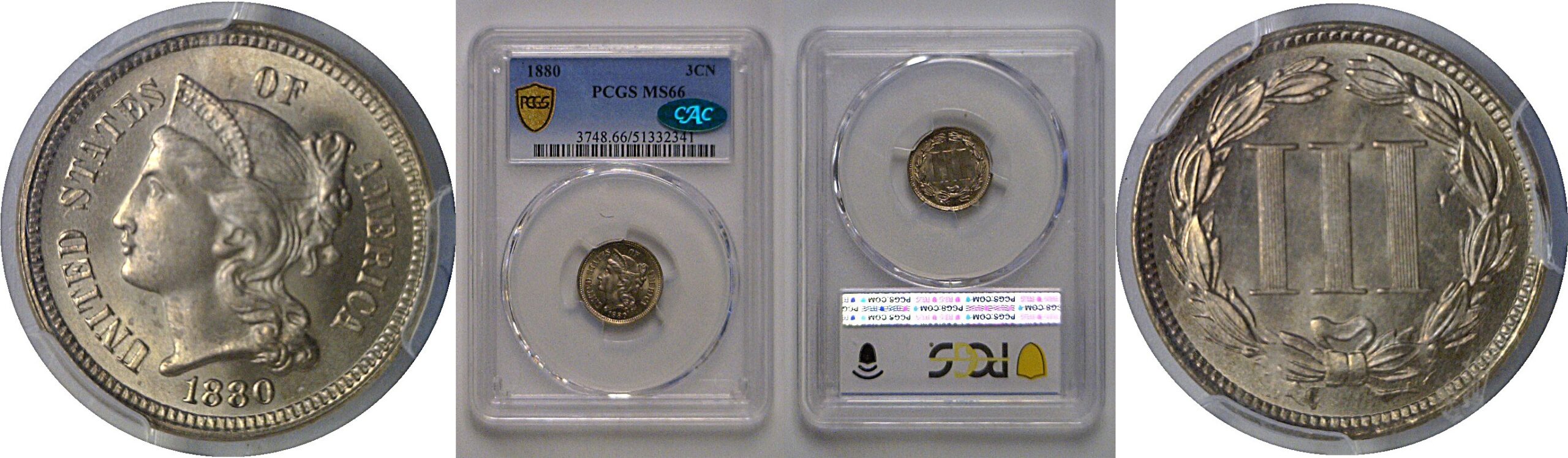 1880 Nickel Three Cent   PCGS MS-66  CAC