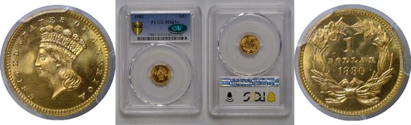 1880 One Dollar Gold Coin  PCGS MS-67+ CAC
