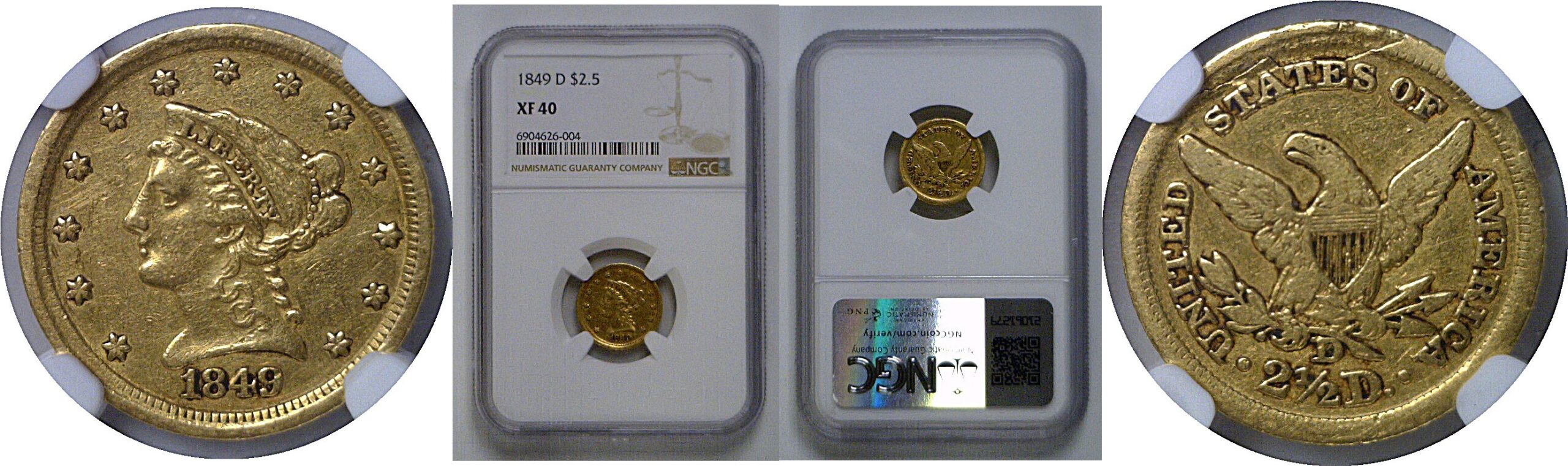 1849-D $2 1/2 Liberty   NGC XF-40