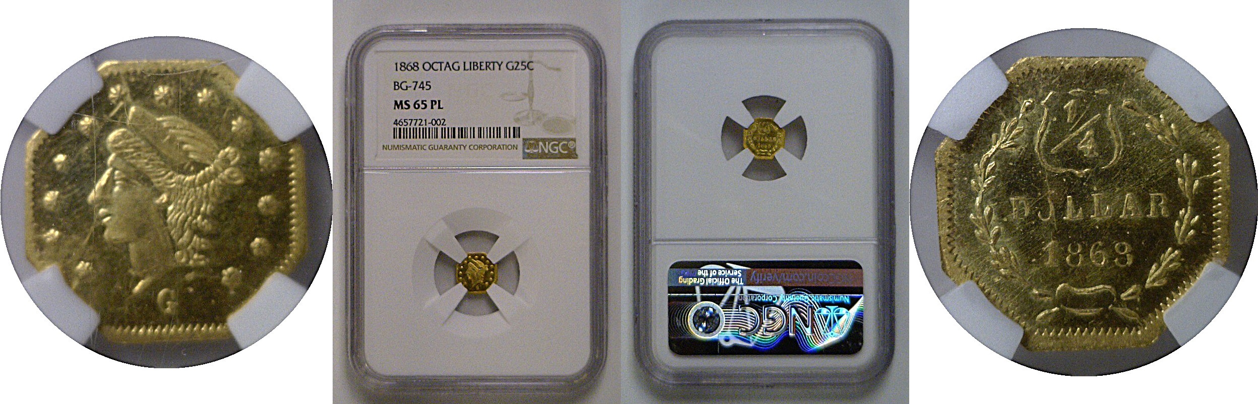 1868 25c California Fractional Gold  BG-745  NGC MS-65 PL