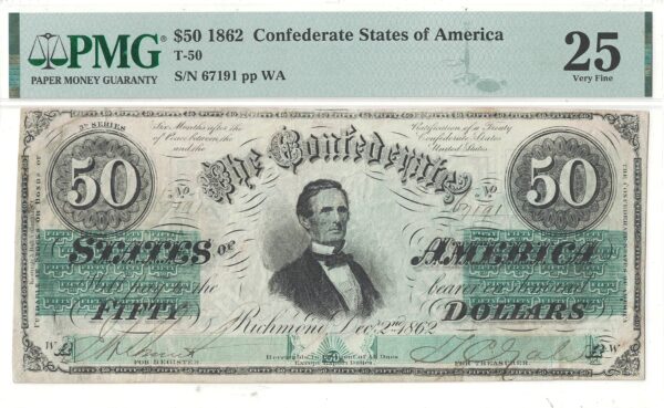 1862 $50 Confederate Note T-50 PMG VF-25 - Image 2