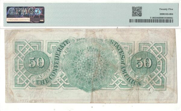 1862 $50 Confederate Note T-50 PMG VF-25 - Image 3