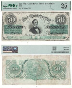 1862 $50 Confederate Note T-50 PMG VF-25