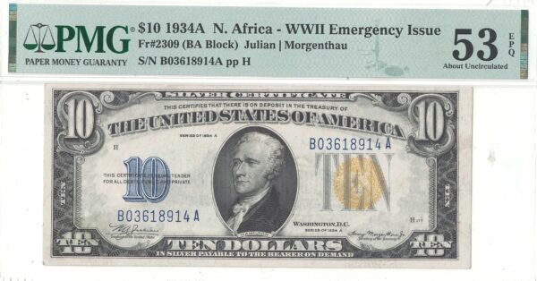 1934-A $10 North Africa Fr-2309 PMG AU-53 EPQ - Image 2