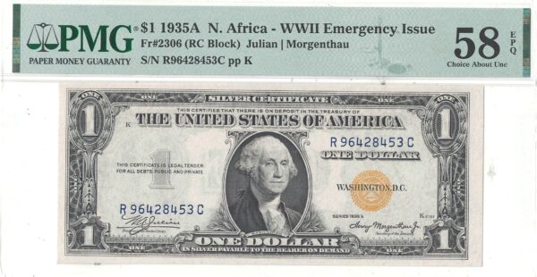 1935-A $1 North Africa Fr-2306 PMG AU-58 EPQ - Image 2
