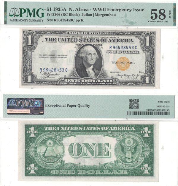 1935-A $1 North Africa Fr-2306 PMG AU-58 EPQ