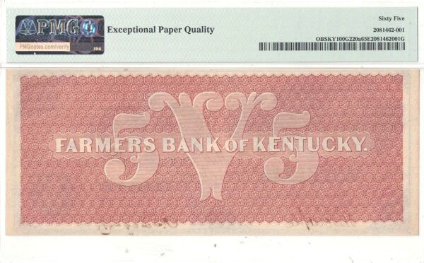 1859-60 $5 Obsolete Frankfort, Kentucky PMG Gem CU-65 EPQ - Image 3