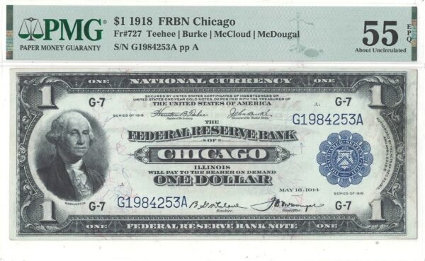 1918 $1 Federal Reserve Bank Note Fr-727 PMG AU-55 EPQ - Image 2