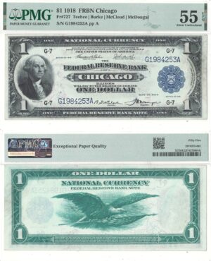 1918 $1 Federal Reserve Bank Note Fr-727 PMG AU-55 EPQ