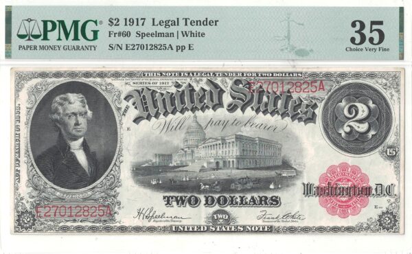 1917 $2 Legal Tender Note Fr-60 PMG VF-35 - Image 2