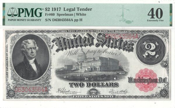 1917 $2 Legal Tender Note Fr-60 PMG XF-40 - Image 2