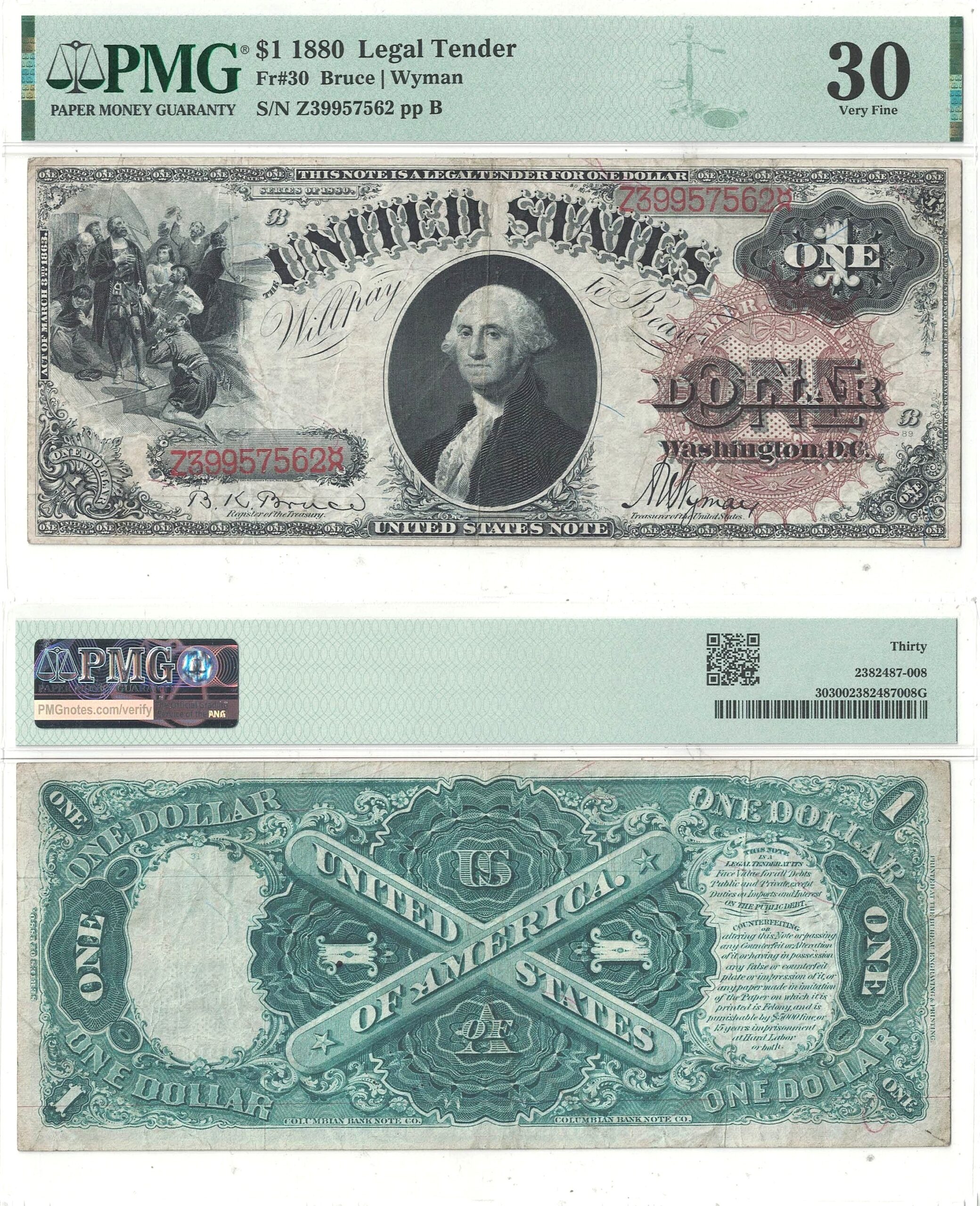 1880 $1 Legal Tender Note Fr-30 PMG VF-30