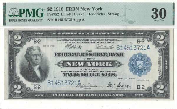 1918 $2 Federal Reserve Bank Note Fr-752 PMG VF-30 - Image 2