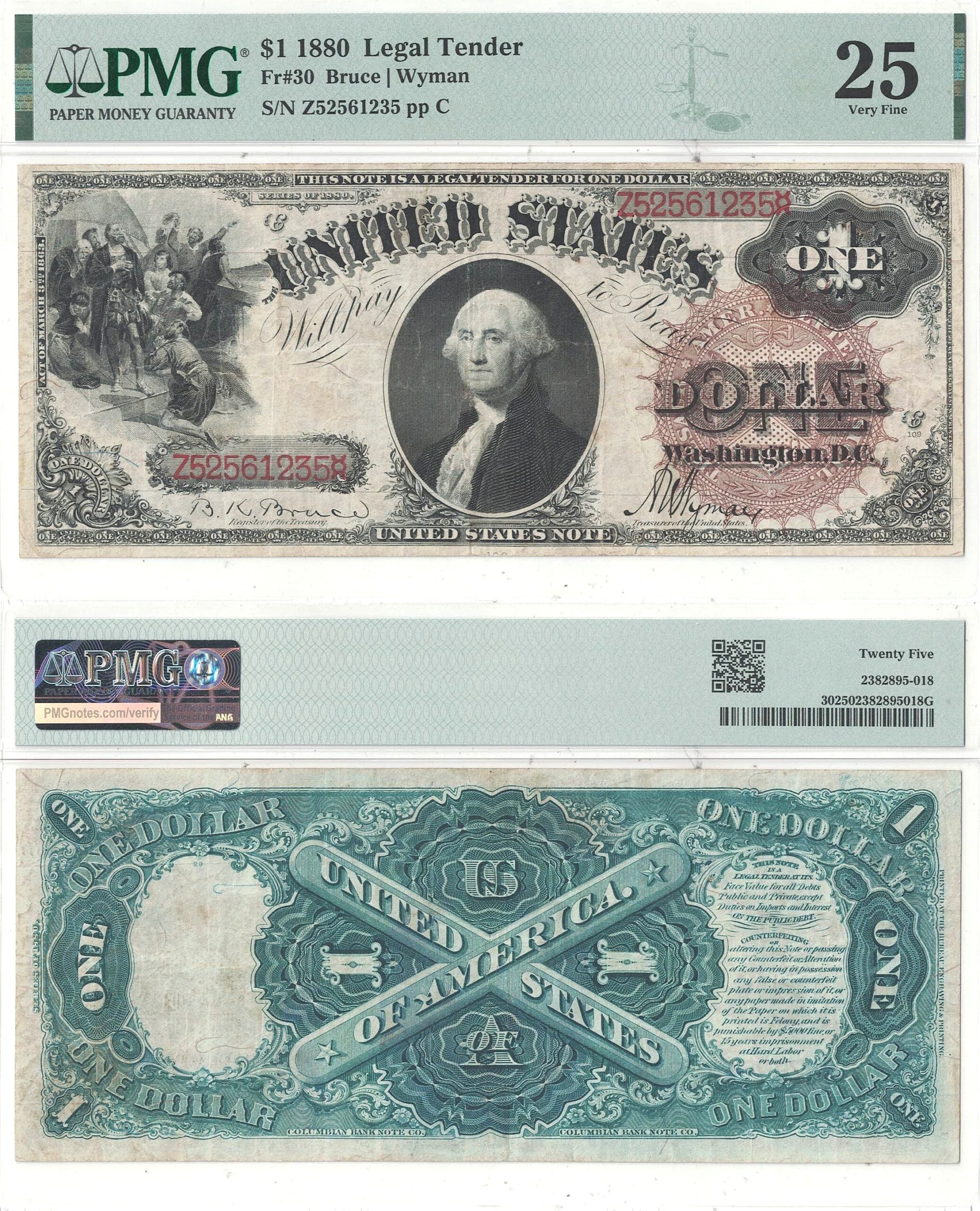 1880 $1 Legal Tender Note Fr-30 PMG VF-25