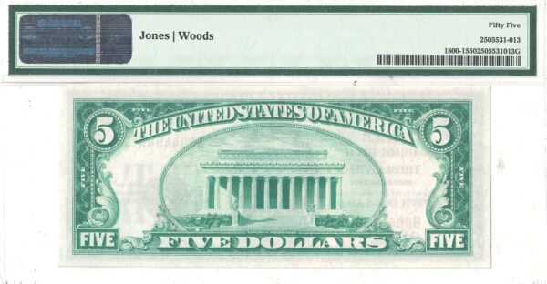 1929 $5 Thomasville, North Carolina Charter 8788 PMG AU-55 - Image 3