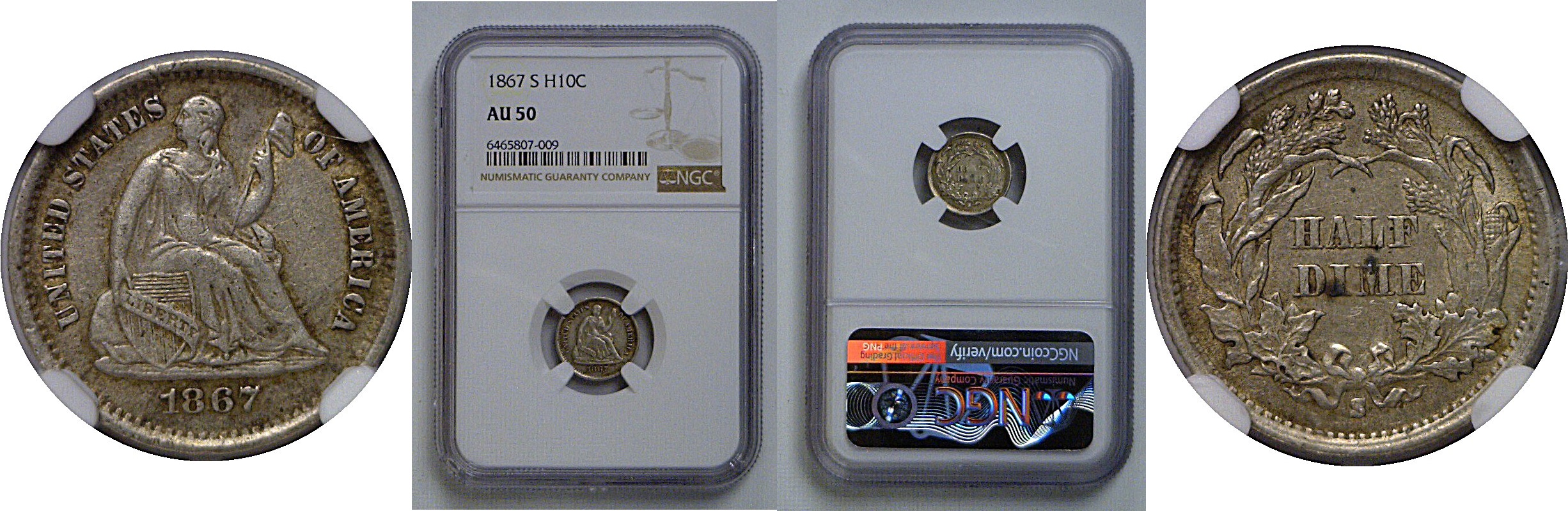 1867-S Seated Liberty Half Dime   NGC AU-50