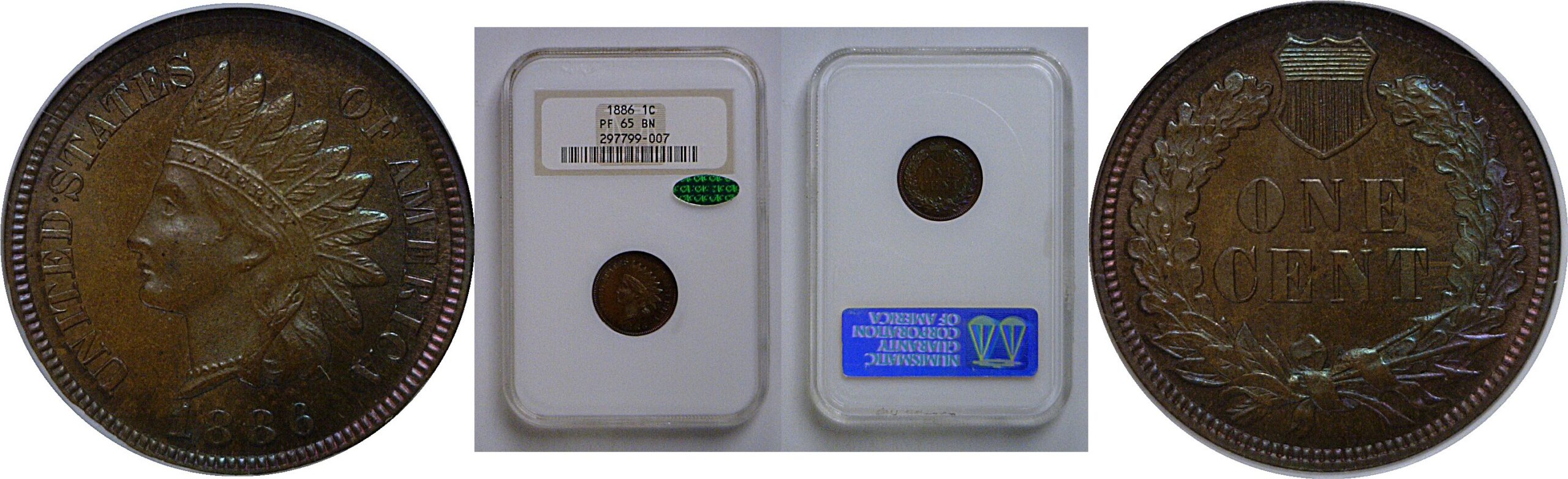 1886 T-2  Indian Head Cent   NGC PR-65 BN CAC