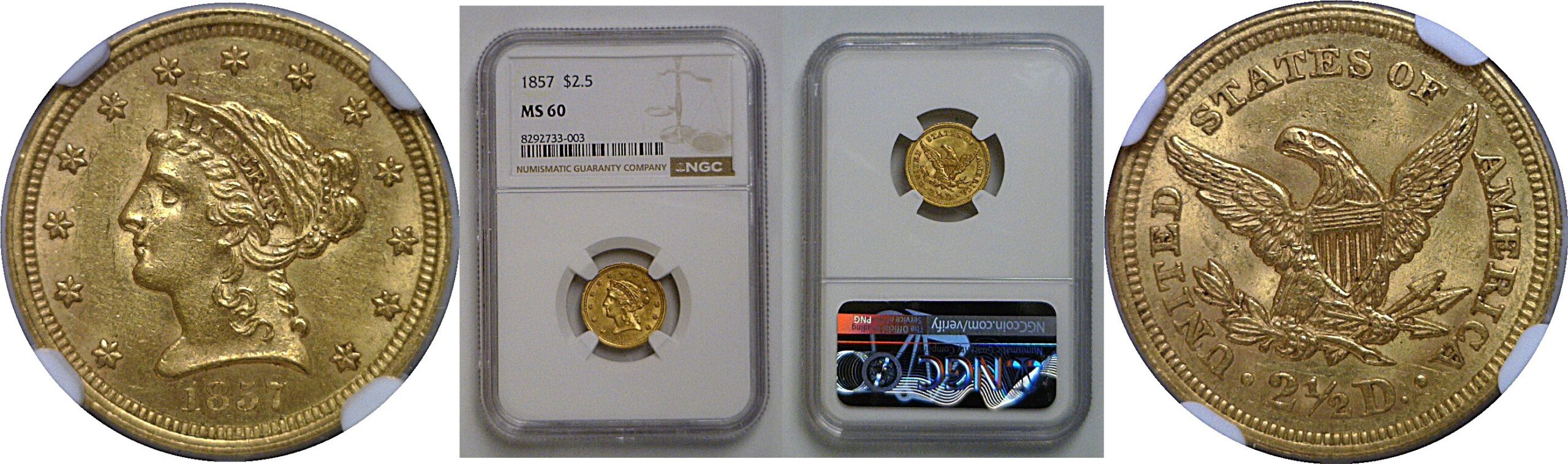 1857 $2 1/2 Liberty   NGC MS-60