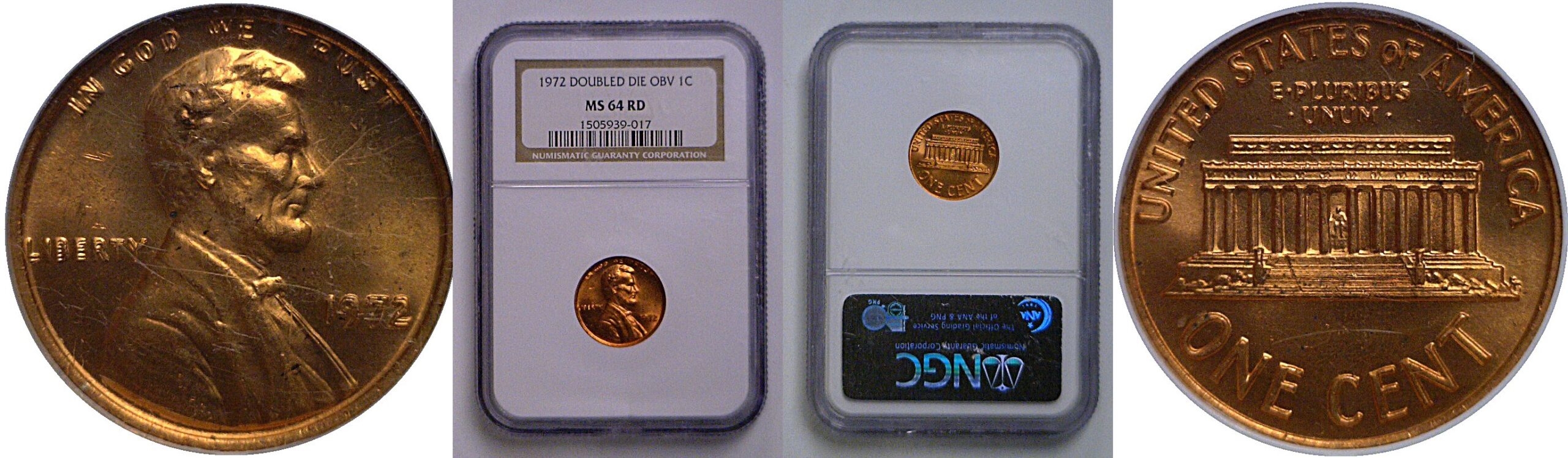 1972 Doubled Die Obverse  Lincoln Cent   NGC MS-64 RD