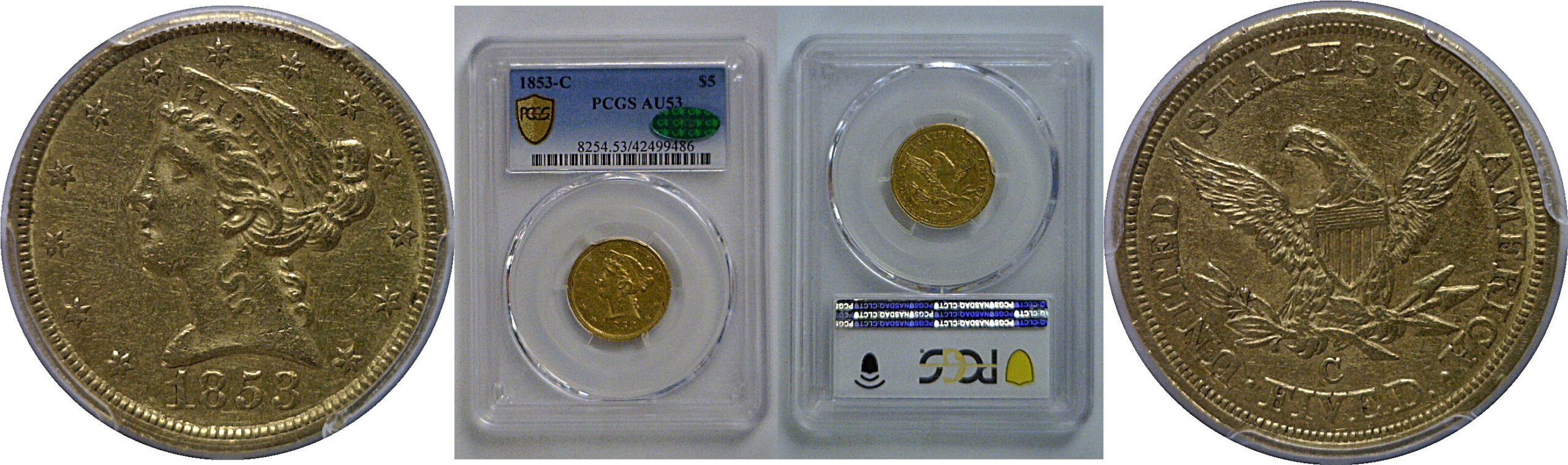 1853-C $5 Liberty   PCGS AU-53  CAC